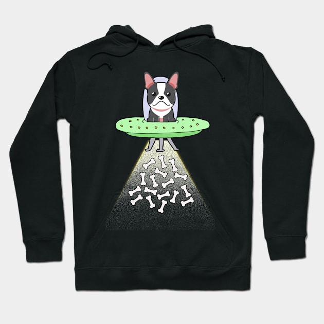 Funny french bulldog is flying a ufo Hoodie by Pet Station